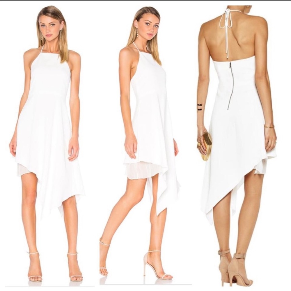 Alice & Olivia Asymmetrical Halter Dress in White